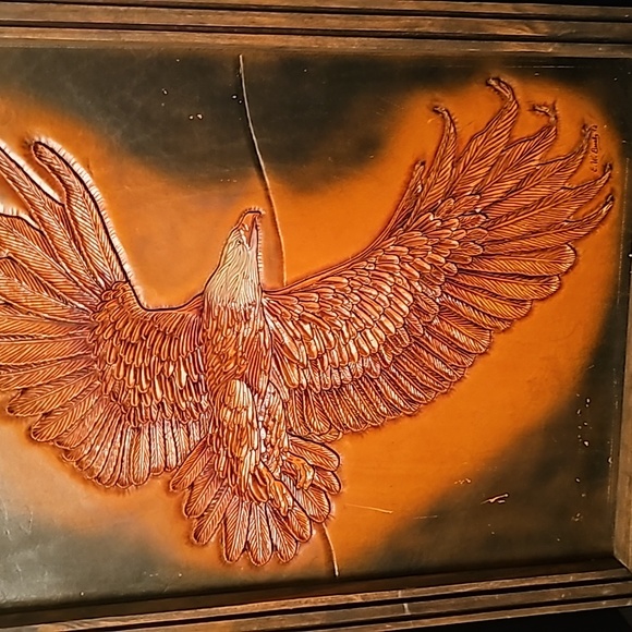 Angola State Prison Death Row Inmate Tooled Leather Eagle Framed. - Picture 2 of 4